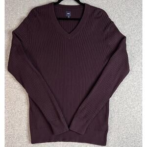 GAP Men’s V-Neck Ribbed Sweater Burgundy 100% Cotton Size L